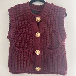 Zara Burgundy Knit Sweater Vest with Gold Buttons